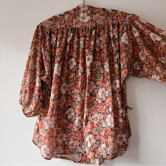 Vintage 70’s women’s sheer lightweightht floral‎ button up blouse size L - Picture 5 of 8